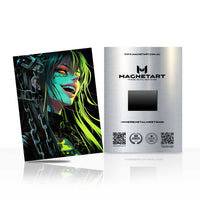 Toxic Neon Siren Metal Wall Art – Cyberpunk Fantasy Portrait Magnetic Aluminium Print | MagnetArt