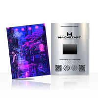 Violet Neon District Metal Wall Art – Cyberpunk Alleyway Magnetic Aluminium Print | MagnetArt