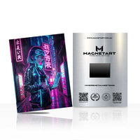 Neon Alley Vanguard Metal Wall Art – Cyberpunk City Warrior Magnetic Aluminium Print | MagnetArt