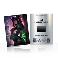 Neon Shadow Runner Metal Wall Art – Cyberpunk Anime Warrior Magnetic Aluminium Print | MagnetArt