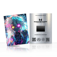 Neon Spectral Guardian Metal Wall Art – Cyberpunk Spirit Warrior Magnetic Aluminium Print | MagnetArt