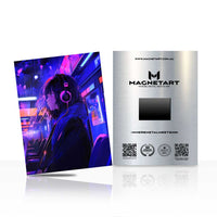 Neon Night Listener Metal Wall Art – Cyberpunk Music Vibes Magnetic Aluminium Print | MagnetArt