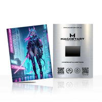 Neon Vanguard Huntress Metal Wall Art – Cyberpunk Blade Warrior Magnetic Aluminium Print | MagnetArt