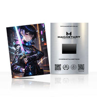 Neon Arcblade Vanguard Metal Wall Art – Cyberpunk Energy Warrior Magnetic Aluminium Print | MagnetArt