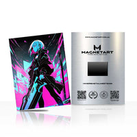 Neon Strike Valkyrie Metal Wall Art – Cyberpunk Blade Huntress Magnetic Aluminium Print | MagnetArt