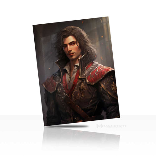 Dark Fantasy Noble Warrior Metal Wall Art – Red Armor Fantasy Prince Aluminium Poster | MagnetArt