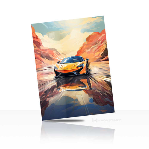 Desert Sunset Supercar Wall Art – Artistic Landscape Aluminium Print | MagnetArt