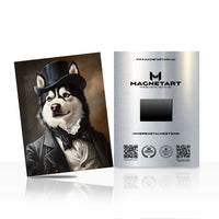 Gentleman Husky Metal Wall Art – Vintage Dog Portrait Magnetic Aluminium Print | MagnetArt