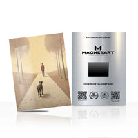 Silent Companion Path Metal Wall Art – Minimalist Dog & Figure Landscape Magnetic Aluminium Print | MagnetArt
