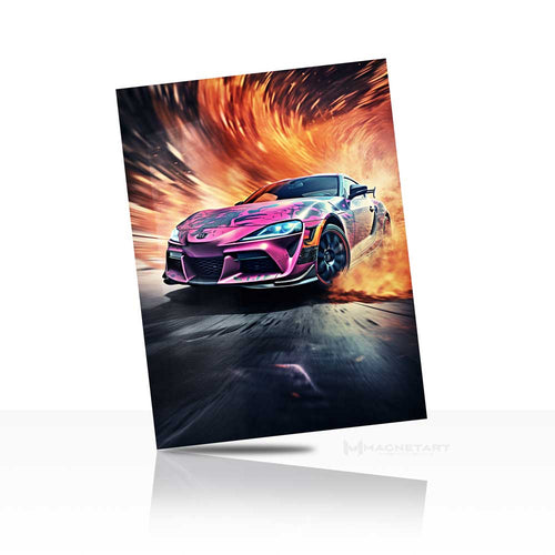 Explosive Supercar Wall Art – Neon Fire Aluminium Print | MagnetArt