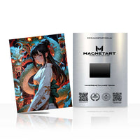 Ember Tide Shrine Maiden Metal Wall Art – Mystic Anime Fantasy Portrait Magnetic Aluminium Print | MagnetArt