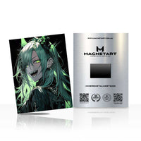 Emerald Shadow Enchantress Metal Wall Art – Dark Fantasy Anime Portrait Magnetic Aluminium Print | MagnetArt