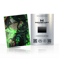 Emerald Shadow Enchantress Metal Wall Art – Neon Fantasy Portrait Magnetic Aluminium Print | MagnetArt