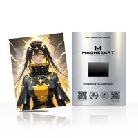 Golden Thunder Empress Metal Wall Art – Celestial Warrior Queen Magnetic Aluminium Print | MagnetArt