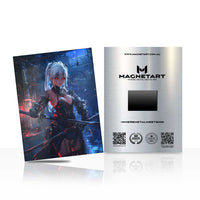Crimson Frost Valkyrie Metal Wall Art – Cyber Fantasy Warrior Magnetic Aluminium Print | MagnetArt
