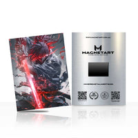 Crimson Void Ronin Metal Wall Art – Dark Fantasy Energy Blade Warrior Magnetic Aluminium Print | MagnetArt