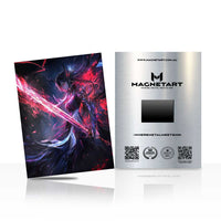 Crimson Rift Ascension Metal Wall Art – Cosmic Energy Warrior Magnetic Aluminium Print | MagnetArt