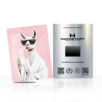 Fashion Llama Metal Wall Art – Chic Pink Animal Magnetic Aluminium Print | MagnetArt