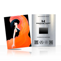 Radiant Muse in Orange Metal Wall Art – Contemporary Feminine Portrait Magnetic Aluminium Print | MagnetArt