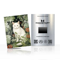 Enchanted Garden Cat Metal Wall Art – Botanical Feline Illustration Magnetic Aluminium Print | MagnetArt