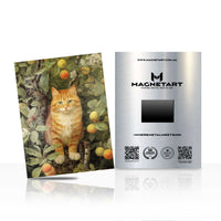 Golden Orchard Cat Metal Wall Art – Whimsical Botanical Feline Magnetic Aluminium Print | MagnetArt