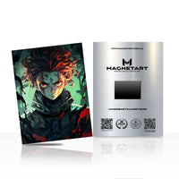 Fierce Anime Warrior Metal Wall Art – Red Hair Anime Hero Aluminium Poster | MagnetArt