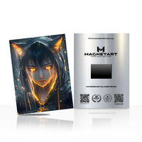 Amber Eclipse Kitsune Metal Wall Art – Celestial Fox Spirit Guardian Magnetic Aluminium Print | MagnetArt