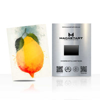 Golden Mango Splash Metal Wall Art – Vibrant Watercolor Fruit Magnetic Aluminium Print | MagnetArt
