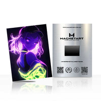 Neon Phantom Muse Metal Wall Art – Glowing Cyber Anime Portrait Magnetic Aluminium Print | MagnetArt