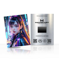Neon Cyber Empress Metal Wall Art – Futuristic Anime Portrait Magnetic Aluminium Print | MagnetArt