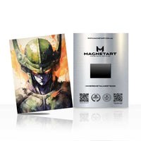 Futuristic Samurai Helmet Metal Wall Art – Anime Warrior Armour Aluminium Poster | MagnetArt