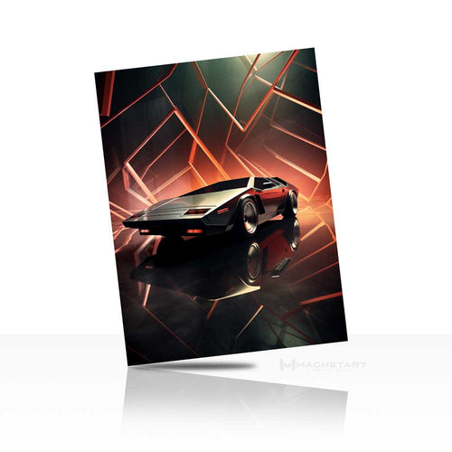Futuristic Supercar Wall Art – Neon Grid Aluminium Print | MagnetArt