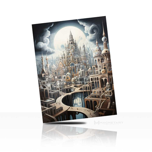 Futuristic White City Metal Wall Art – Sci-Fi Architecture Dreamscape Aluminium Print | MagnetArt