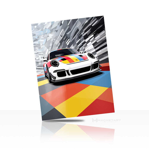 Geometric Racing Car Wall Art – Modern Motorsport Aluminium Print | MagnetArt