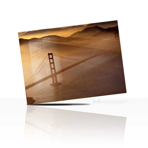 Golden Gate Fog Metal Wall Art – Sunset Bridge Landscape Aluminium Print | MagnetArt