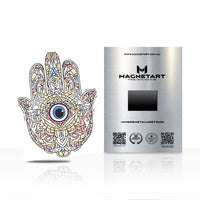 Boho Hamsa Hand Metal Wall Art – Spiritual Evil Eye Magnetic Aluminium Print | MagnetArt
