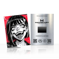 Crimson Chaos Smile Metal Wall Art – Dark Horror Anime Portrait Magnetic Aluminium Print | MagnetArt