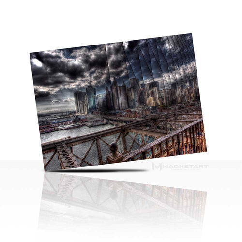 Industrial Steel Bridge Night Metal Wall Art – Urban Architecture Landscape Aluminium Print | MagnetArt