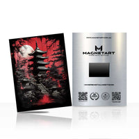 Crimson Moon Pagoda Japanese Metal Wall Art