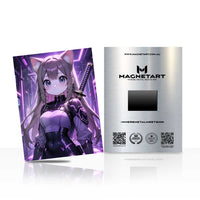 Violet Cyber Kitsune Metal Wall Art – Futuristic Fox Spirit Maiden Magnetic Aluminium Print | MagnetArt