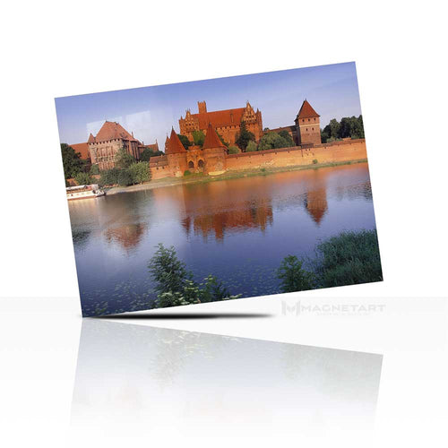Lakeside Village Reflection Metal Wall Art – Peaceful European Sunset Aluminium Print | MagnetArt