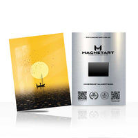 Golden Moon Boat Metal Wall Art – Minimal Sunset Lake Landscape Magnetic Aluminium Print | MagnetArt