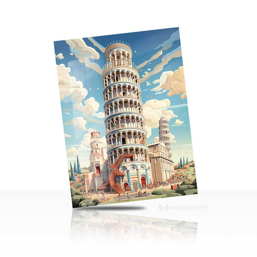 Leaning Tower of Pisa Vintage Sky Metal Wall Art – Italy Landmark Aluminium Print | MagnetArt