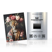 Floral Leopard Portrait Wall Art – Luxury Animal Magnetic Aluminium Print | MagnetArt