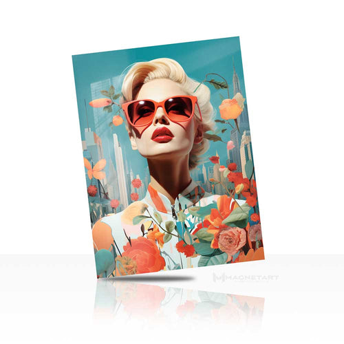 Floral Vogue Muse – Retro Pop Art Metal Wall Art