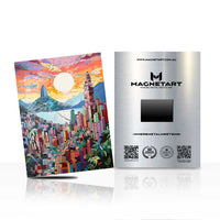Vibrant Mosaic Cityscape Metal Wall Art – Colorful Modern Skyline Aluminium Poster | MagnetArt