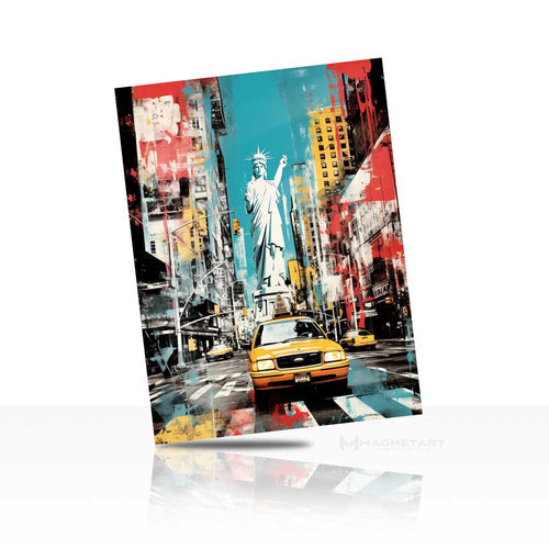 NYC Taxi Rush – Statue of Liberty Pop Art Metal Wall Art