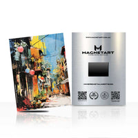 Colorful European Street Market Metal Wall Art – Vibrant City Life Aluminium Print | MagnetArt