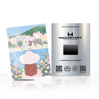 Mediterranean Coastal Village Metal Wall Art – Whimsical Summer Magnetic Aluminium Print | MagnetArt