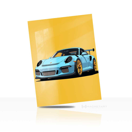 Minimalist Sports Car Wall Art – Bold Yellow Aluminium Print | MagnetArt